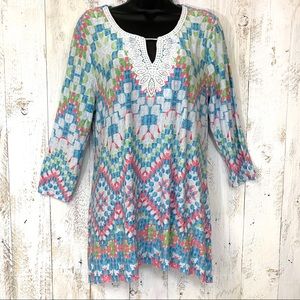 Ruby Road Multicolored Aztec Lace Keyhole Top
